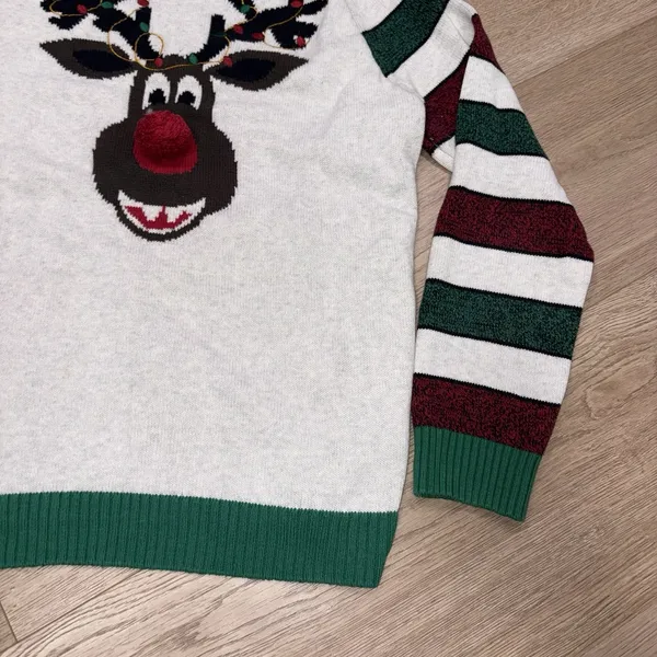 Ugly Christmas Sweater XXL 3D Knit Rudolph Red Nose Reindeer Embroidered - Image 5