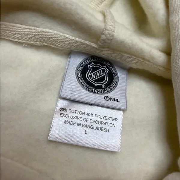 🏒 Nashville Predators‎ Striped Sleeve Hoodie Cream NHL Pullover Large 🏒 - Image 3