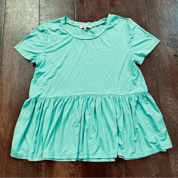 HOOKED UP turquoise teal baby doll top, size M - Image 2