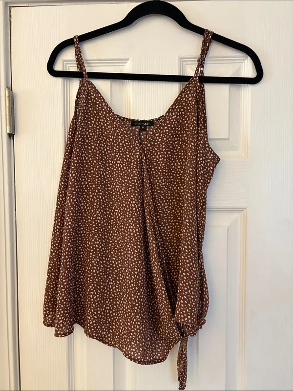 PAPERMOON Conway Brown Polka Dot Printed Tie-Hem Cami Tank Top Size XL - Image 5