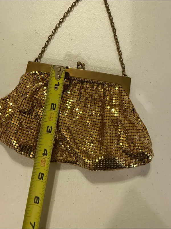 Vintage Whiting & Davis Metallic Gold Mesh Evening Bag Clutch Coin Purse USA - Image 3