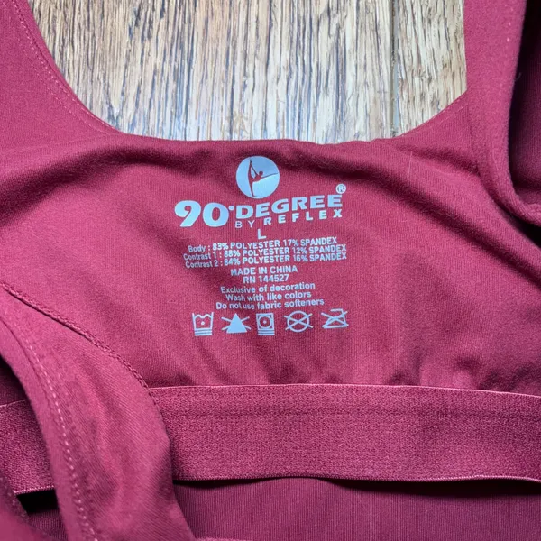 90 Degree by Reflex Women L Burgundy V-Neck Cropped Active Tank Top Built in Bra - Image 2