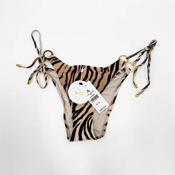 PQ Swim Bikini Bottom SZ Small NWT Cleo Link TieSide Teeny Tiger Print Gold Ring - Image 3