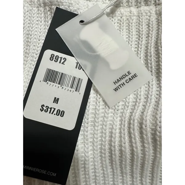 Minnie Rose White Cotton Shaker Mock Neck Zip Up Fringe‎ Jacket 8912 New - Image 9
