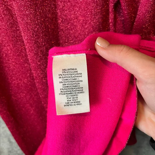 Alice + Olivia Issa Turtleneck Puff Sleeve‎ Dress Pink Glitter LG Wool Blend New - Image 3