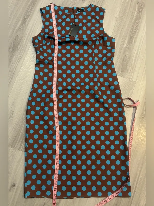 MOOYIUS Sleeveless Brown Midi‎ Dress with Light Blue Polka Dots - Image 9
