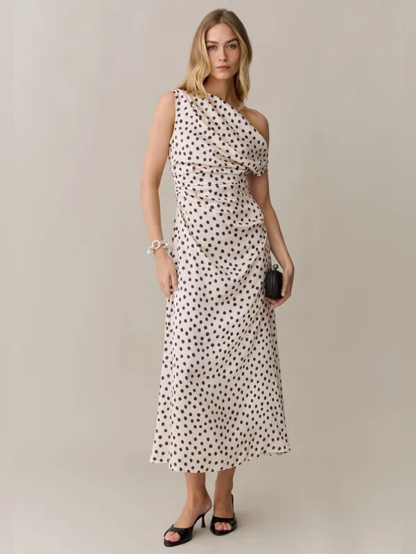 NWT Few Moda Verity Dress size 4 cream black polka dots midi off shoulder o.p.t - Image 5