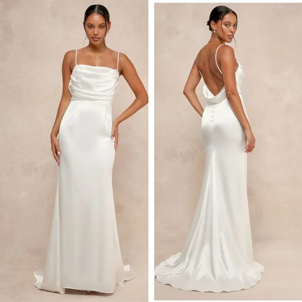 Lulus Lovely Endearment White Satin Sleeveless Backless Maxi Dress XS Bridal - Image 2