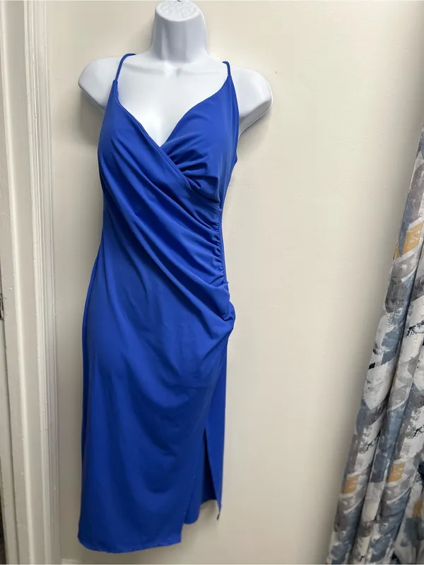 Halara Strappy Cobalt Blue Midi Dress - Elegant Back Lace-Up - Image 3