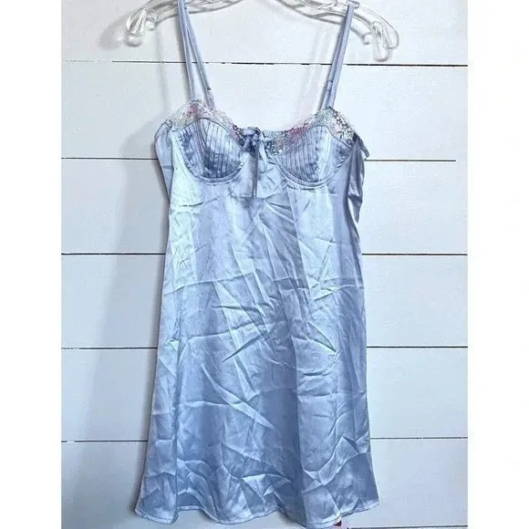 Cider Satin Sweetheart Baby Doll Rainbow Lace Trim Mini Dress Size M NWT - Image 3
