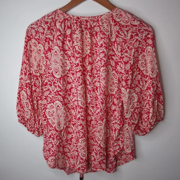 Marina Luna L Boho Coastal Red White Peasant Crop Top - Image 2