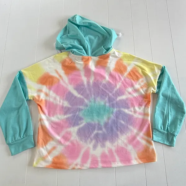 Boutique Womens Medium Pastel Tie Dye Crop Hoodie Lightweight - Image 3
