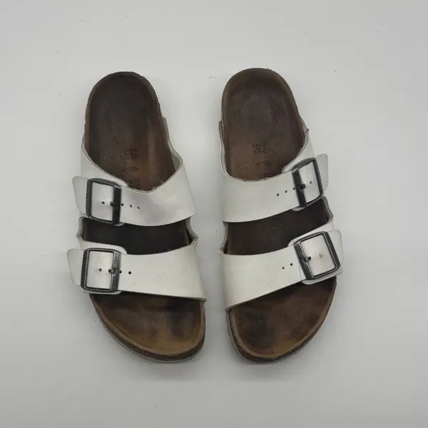Birkenstock Arizona White Birko-Flor Two Strap Slide Sandals Womens 40 L9 M7 - Image 3