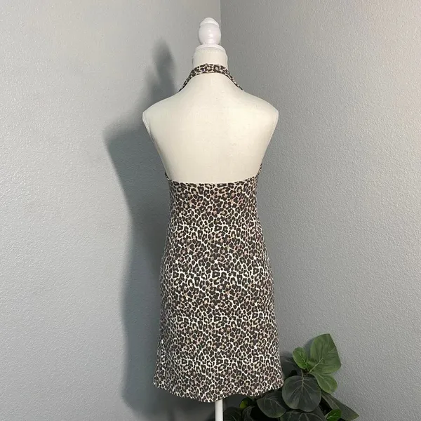 American Eagle Leopard Halter Dress Y2k Summer Euro Boho Coconut Girl - Image 4