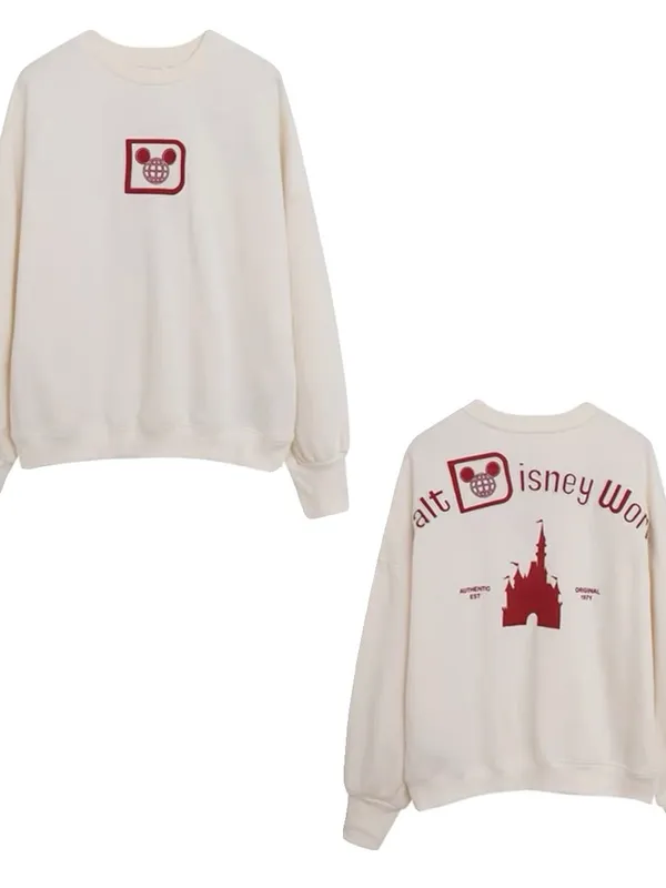 Walt Disney World Parks Holiday Embroidered Cream Pullover Crewneck Size Large - Image 2