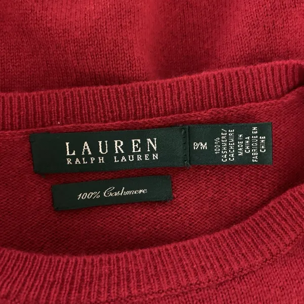 Lauren Ralph Lauren Red Cashmere‎ Sweater Gold Shoulder Buttons Pullover MP - Image 4