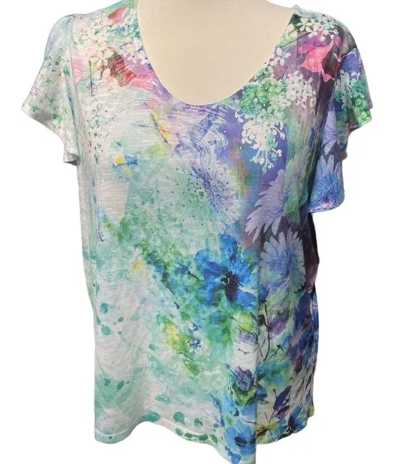 Time & True Floral V Neck Multicolor Shirt Sleeve Tee 2X NWOT - Image 6