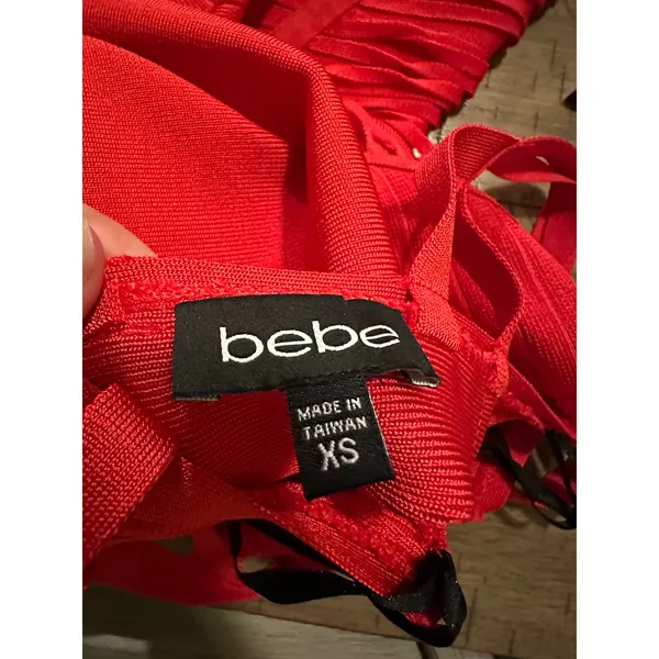 bebe Hibiscus Red Cutout Bandage Dress - Mitered‎ Bodycon Mini - Size XS - Image 4
