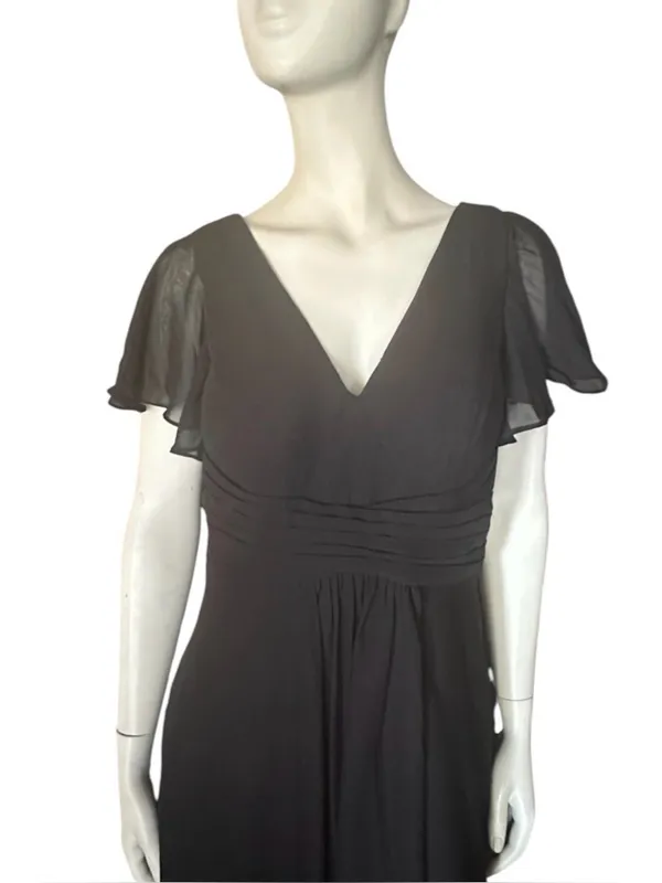 Inewer V-Neck Flutter Sleeve Chiffon Drape Formal Dress Black Size 12 NWT - Image 2