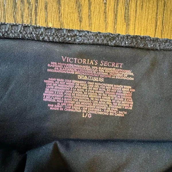 Victorias Secret Black Crocheted Side Tie Beaded Cheeky Swim Bikini Bottom Large - Image 5