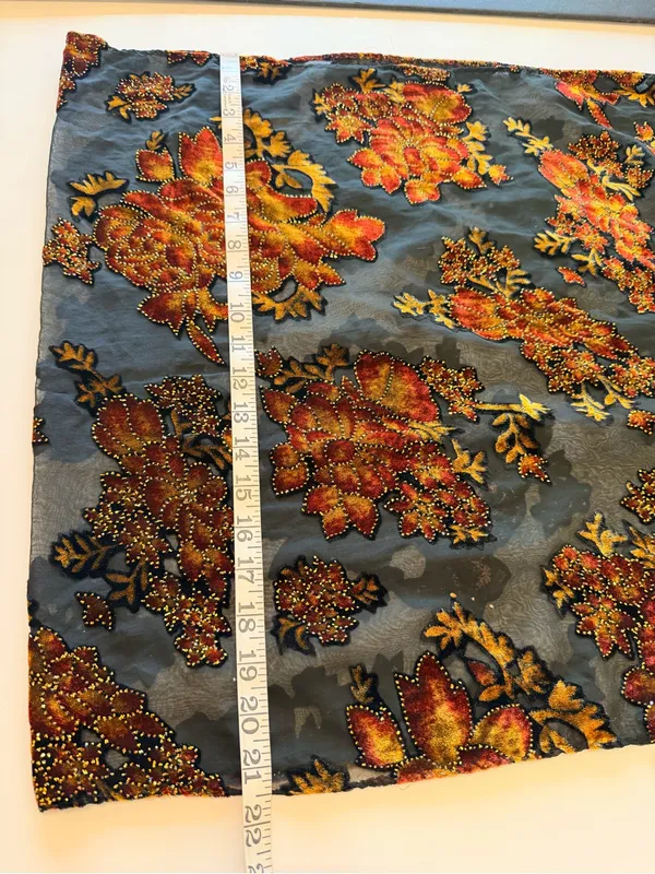 Velvet burnout floral shawl black and orange, sparkle details outline, 66"x21.5" - Image 3