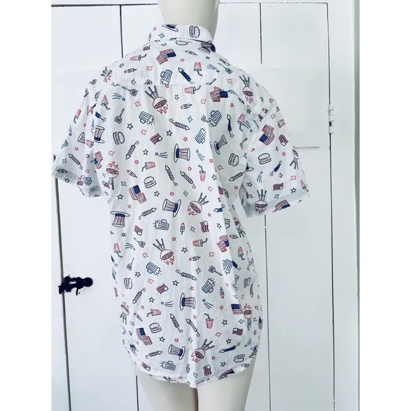 Free Planet Men's M White Patriotic Graphic Button-Up Shirt Short Sleeve USA - Image 3