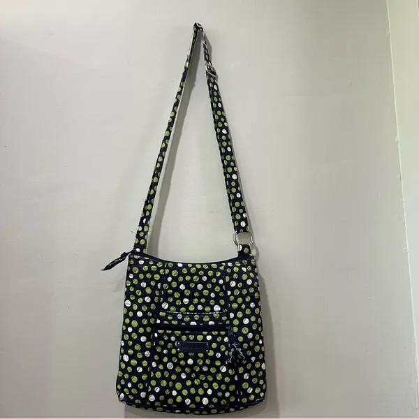 Vera Bradley crossbody‎ Purse shoulder bag, Lucky Dots, navy, green, white polka - Image 2