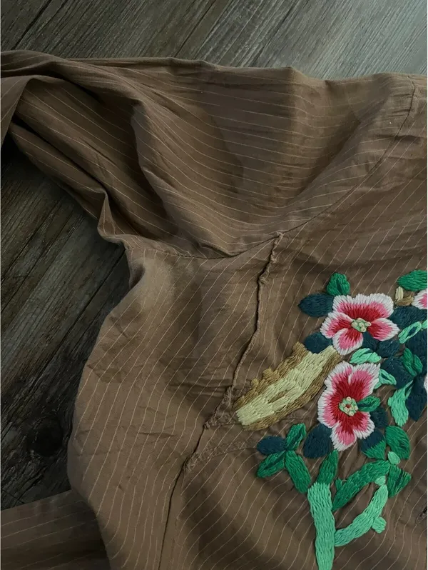 VTG Miss Me Brown Striped Button Up Blouse Sz M Embroidered - Image 7