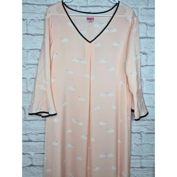 Kate Spade New York Swan Print Caftan Maxi Dress Lounge Nightgown Pink L/XL - Image 3