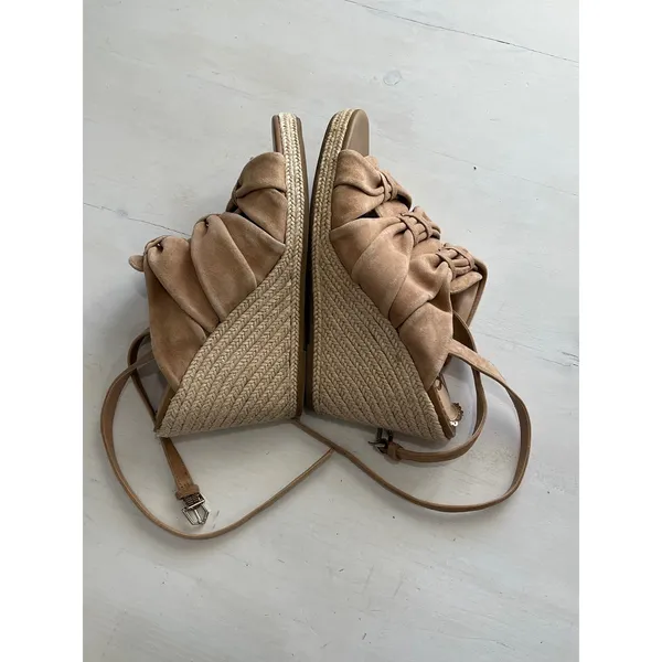 Sam Edelman Tan Suede Espadrille‎ Wedge Sandals Bow Ankle Strap Women Size 6.5M - Image 5