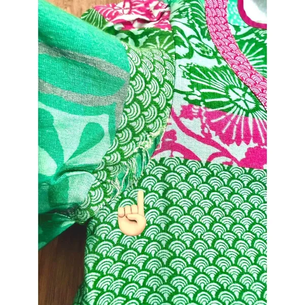 Jodifl Boho Flutter Sleeve Mixed Print Peplum Top Green Pink Medium coastal - Image 7