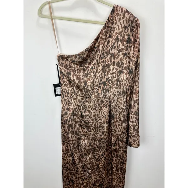 Muse by Marchesa Senna Leopard Satin One Shoulder Maxi Dress Formal US 8 NWT - Image 7