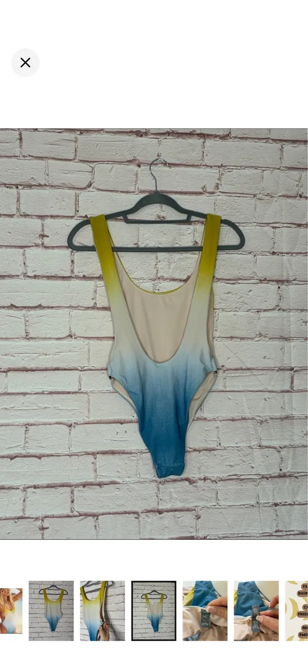 Aerie Super Scoop High Cheeky Ombré O Ring One Piece Swimsuit Small. NWOT. Gorgeous yellow to blue colors. Open keyhole sides. High cut. Low scoop. 12” bust - Image 5