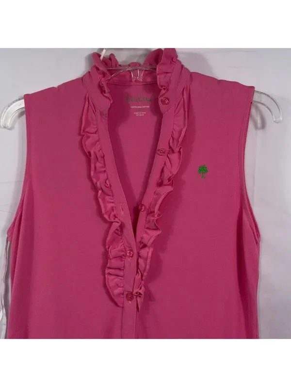 Lilly Pulitzer Pink Ruffle Front Sleeveless Pima Cotton Dress Women’s Small - Image 2