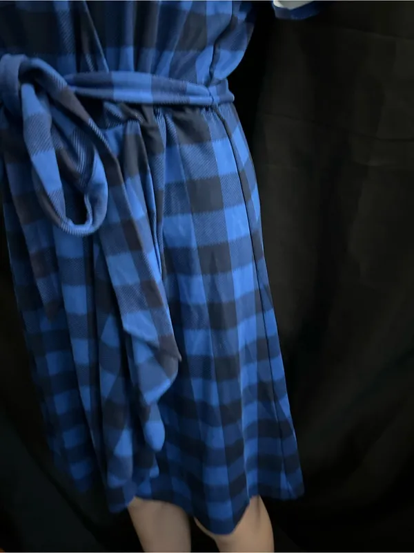 Draper James Women’s Blue Plaid Wrap Dress with Tie Waist MD NWT - Image 4