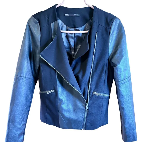 Maurice's Moto Jacket Biker Style Small Black Faux Leather Zipper Grunge Whimsy‎ goth - Image 2
