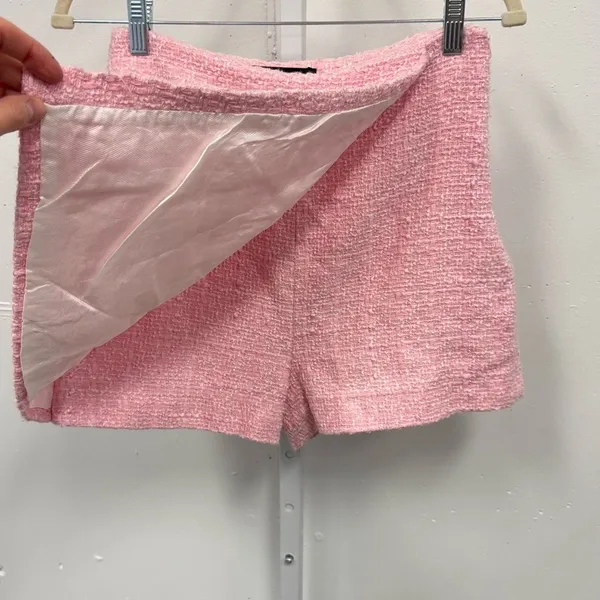 Zara Pink Textured‎ Tweed Women's 2 Piece Set Skort Cropped Top Med 2647/651/620 - Image 7