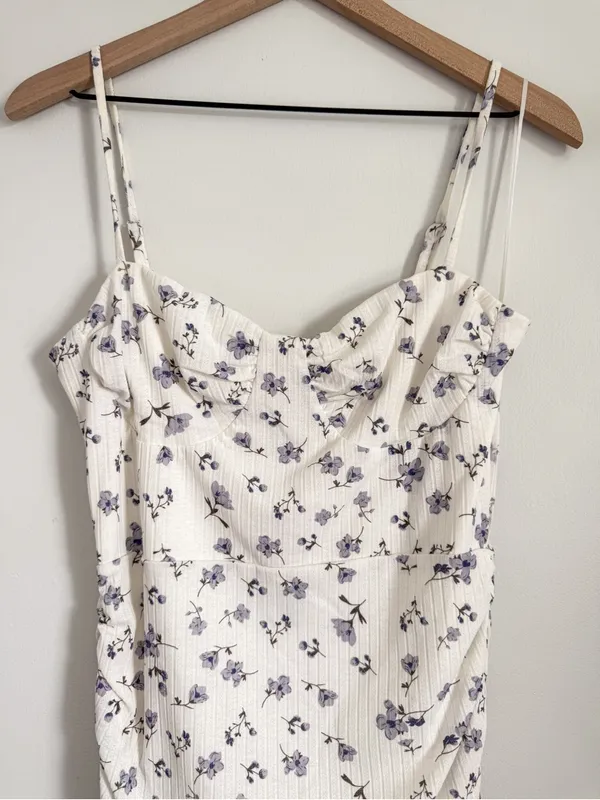 Princess Polly White Mini Slip Dress with Purple Floral Print Size 10 - Image 2