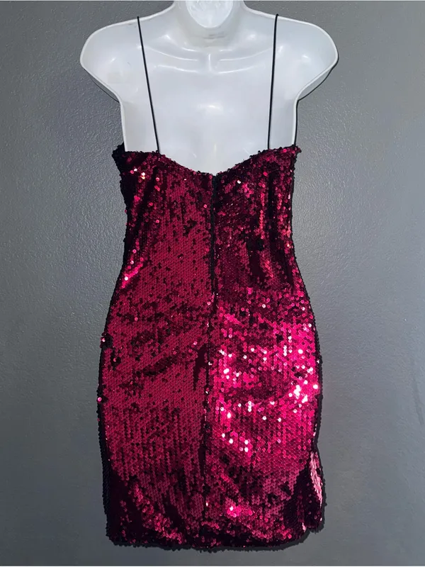 Lulus Women's Pink Sequin Spaghetti Strap Mini V-Neck Sexy Dress Small - Image 7