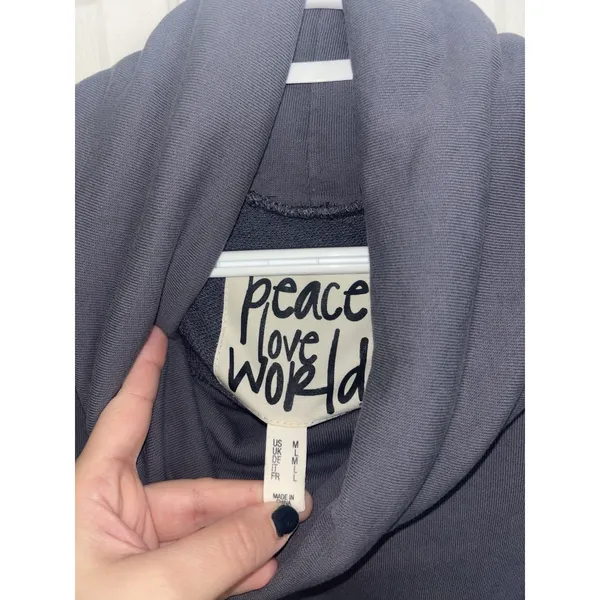 Peace Love World Cowl Neck Pullover Navy Distressed Medium FLAW Grunge Lounge - Image 3
