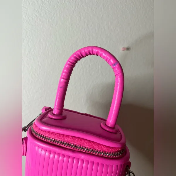 Miniature Micro Neon HotPink Adjustable Crossbody Zipper Whimsy Rave Vinyl Retro - Image 9