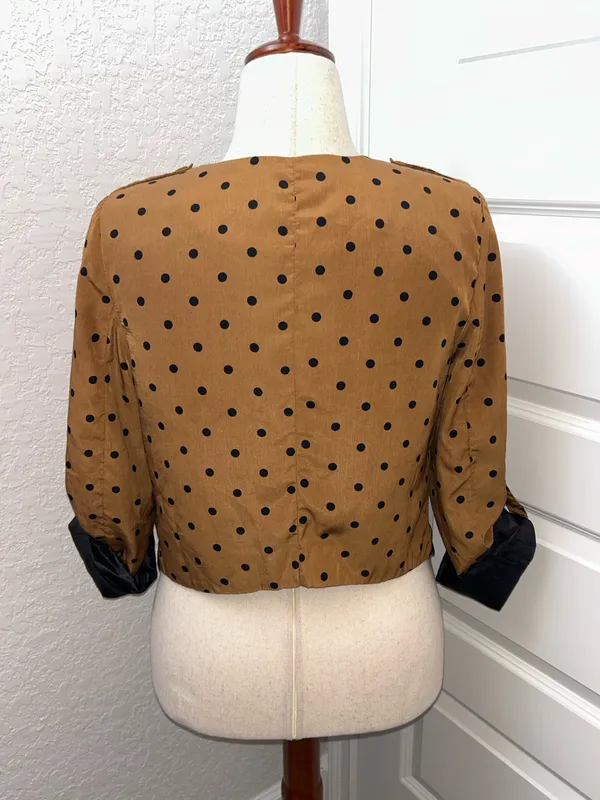 MINE Polka Dot Print Roll Tab Sleeve Open Cascade Front Blazer Jacket Size L - Image 3