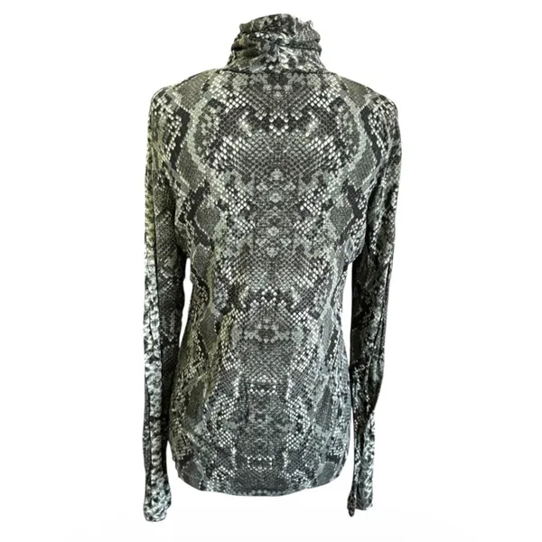 H&M Womens Snakeskin Print Turtleneck Long Sleeve Top Grey Green Medium | 0214 - Image 2