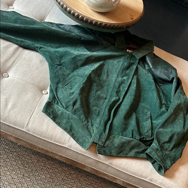 ADA Vintage Emerald Green Suede Bomber Jacket Size L - Image 2