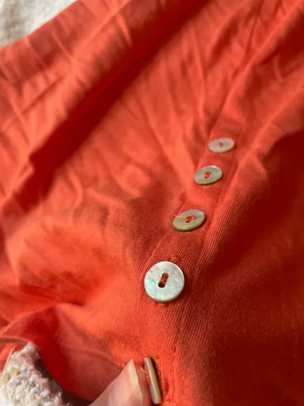 LOGO Lori Goldstein Cotton Modal Knit Top w/ Button Detail A290508 Orange Size L - Image 2