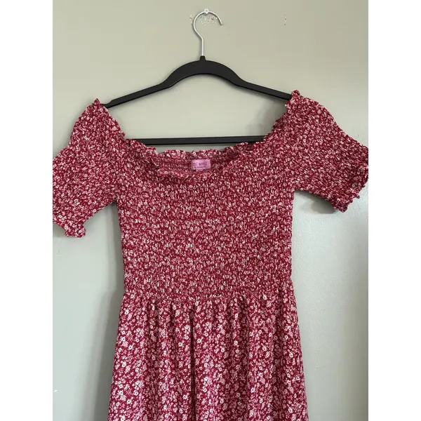 mi ami for francesca's Women's Floral Knit Maxi Dress Smocked Puff M Red - Image 4