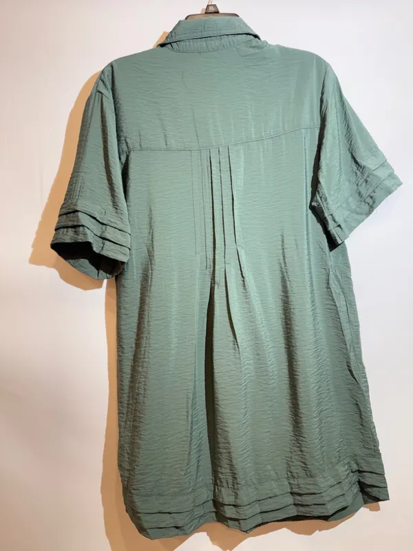 Anthro Pilcro Green Pintuck Button Front Short Sleeve Tunic Shirt Dress Size XS - Image 3