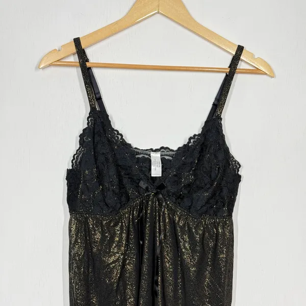 Cabernet Babydoll Tank Top Size XL Black Gold Floral Lace Metallic Lingerie Sexy - Image 3