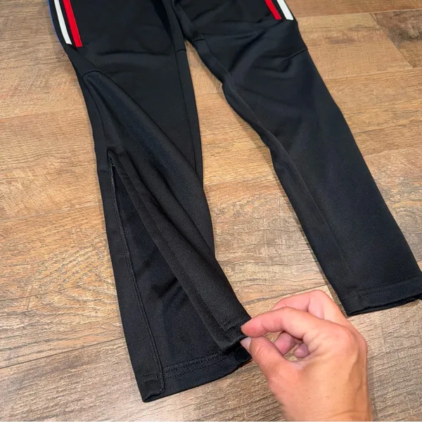 Adidas Black Track Pants with Red, White, and Blue Accents and Pockets - Image 7
