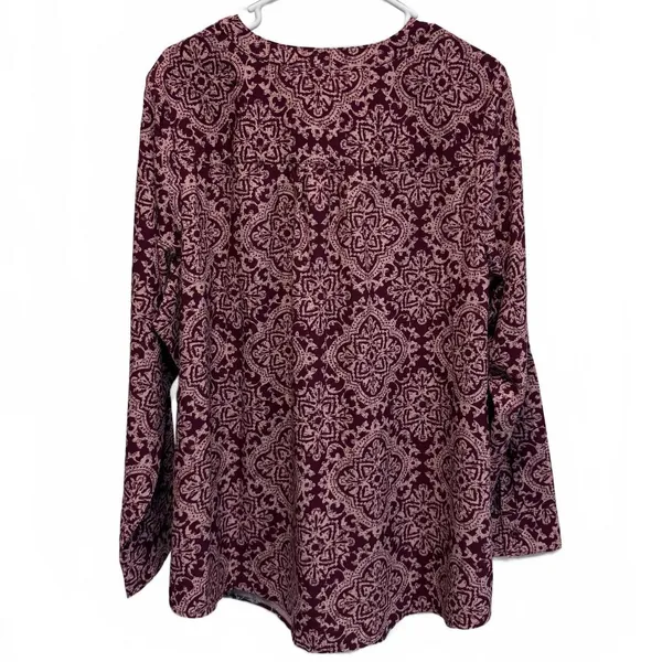 Denim & Company Burgundy Floral Paisley Print Color Block Blouse Plus Size 2X - Image 2